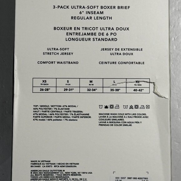 American Eagle 6” Ultra Soft Boxer Briefs Men Medium Underwear 3 Pack Black New - Picture 7 of 7